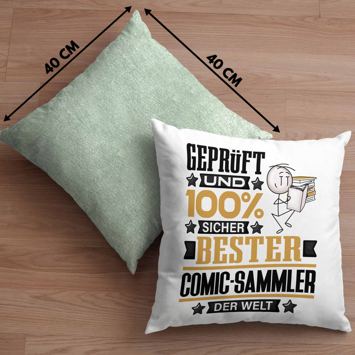 Comic-Sammler Geschenk Lustiger Spruch für Comic-Sammler Geschenkidee Bester Comic-Sammler Der WeltKissen mit Füllung 40x40 (Grau) Grün Trendation