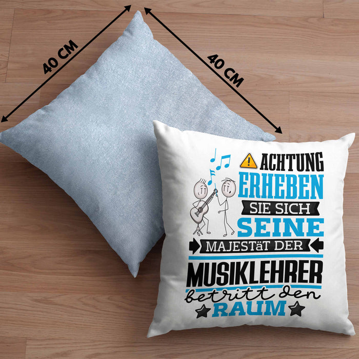 Musiklehrer Geschenk Kissen mit Füllung 40x40 Lustiger Spruch Erheben Sie Sich Der Musiklehrer Betritt den Raum (Grau) Blau Trendation