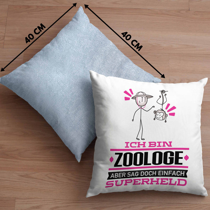 Zoologe Geschenk Kissen mit Füllung 40x40 Ich Bin Zoologe Aber Sag Doch Einfach Superheld Lustige Geschenkdiee für Zoologe (Grau) Blau Trendation