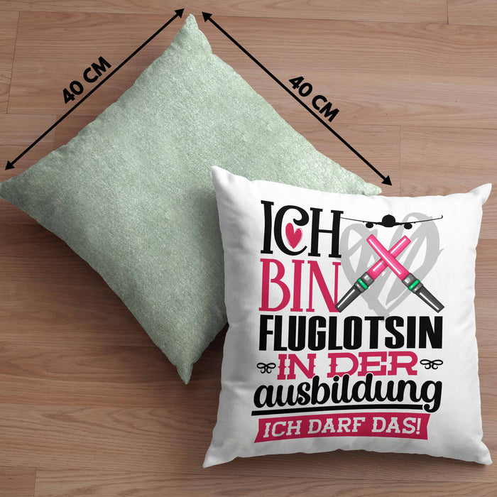 Fluglotsin Ausbildung Start Geschenk Kissen mit Füllung 40x40 Ich Bin Fluglotsin In Der Ausbildung Ich Darf Das Geschenkidee (Grau) Grün Trendation