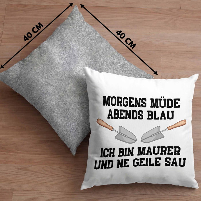 Maurer Kissen mit Füllung 40x40 Geschenk Mit Spruch Maurer Geschenkidee Lustig Männer (Grau) Grau Trendation