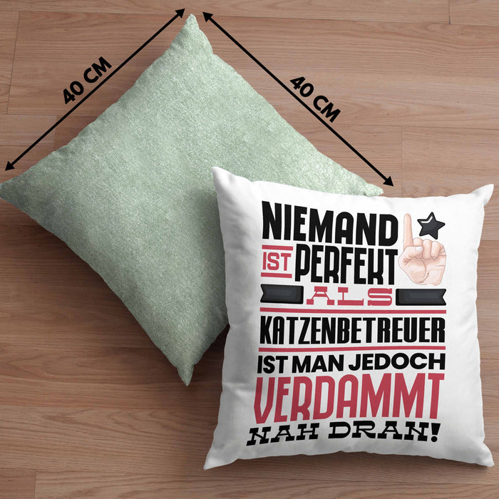 Katzenbetreuer Geschenk Kissen mit Füllung 40x40 Lustige Geschenkidee für Katzenbetreuer Geburtstag Niemand Ist Perfekt Aber Als Katzenbetreuer Ist Man Nah Dran (Grau) Grün Trendation