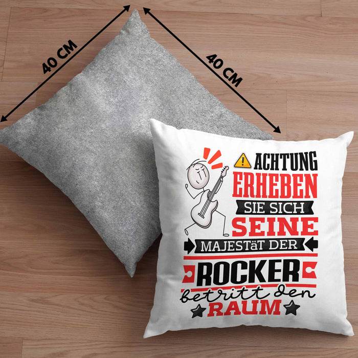 Rocker Geschenk Kissen mit Füllung 40x40 Lustiger Spruch Erheben Sie Sich Der Rocker Betritt den Raum (Grau) Grau Trendation