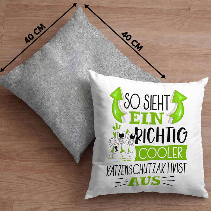 Katzenschutzaktivist Kissen mit Füllung 40x40 So Sieht Ein Richtig Cooler Katzenschutzaktivist Aus Geschenk Lustiger Spruch Geschenkidee (Grau) Grau Trendation