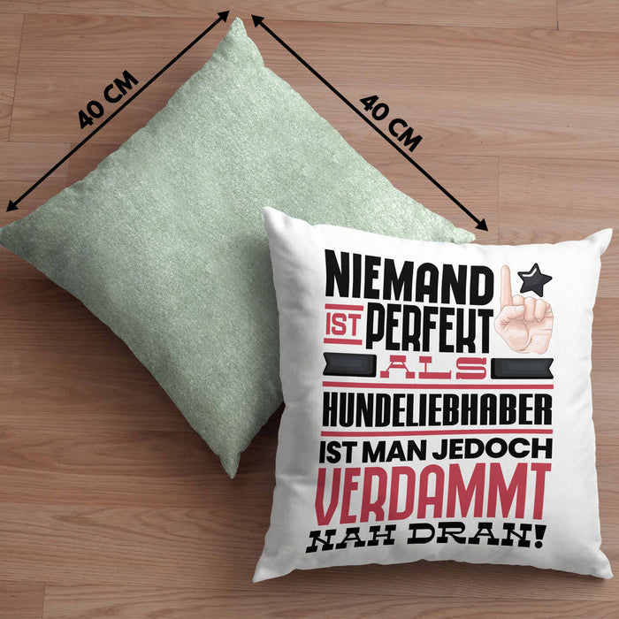 Hundeliebhaber Geschenk Kissen mit Füllung 40x40 Lustige Geschenkidee für Hundeliebhaber Geburtstag Niemand Ist Perfekt Aber Als Hundeliebhaber Ist Man Nah Dran (Grau) Grün Trendation