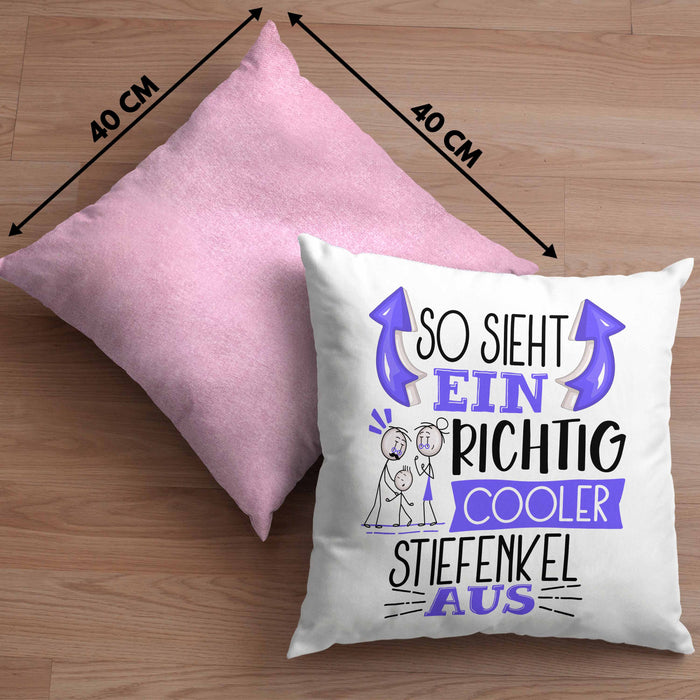 Stiefenkel Kissen mit Füllung 40x40 Geschenk So Sieht Ein RIchtig Cooler Stiefenkel Aus Geschenkidee Lustiger Spruch Geburtstag (Grau) Rosa Trendation