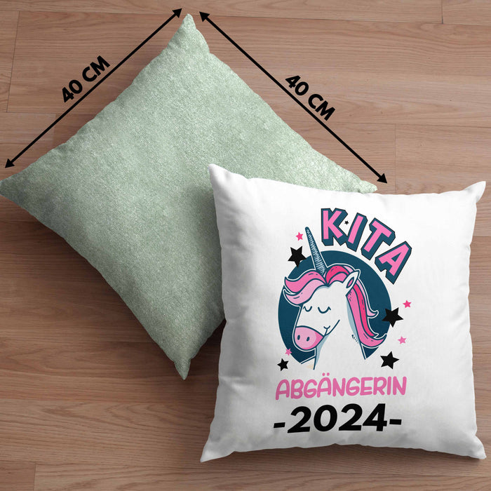 Kita Abgängerin 2024 Schulstart Kissen mit Füllung 40x40 Geschenk Mädchen Einschulung Schulanfang Erster Schultag Idee (Grau) Grün Trendation