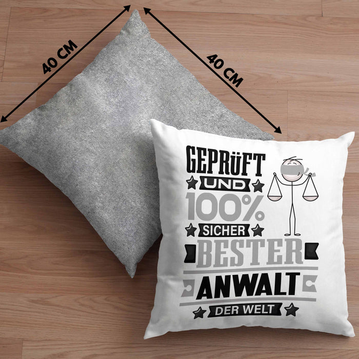 Anwalt Geschenk Lustiger Spruch für Anwalt Geschenkidee Bester Anwalt Der WeltKissen mit Füllung 40x40 (Grau) Grau Trendation