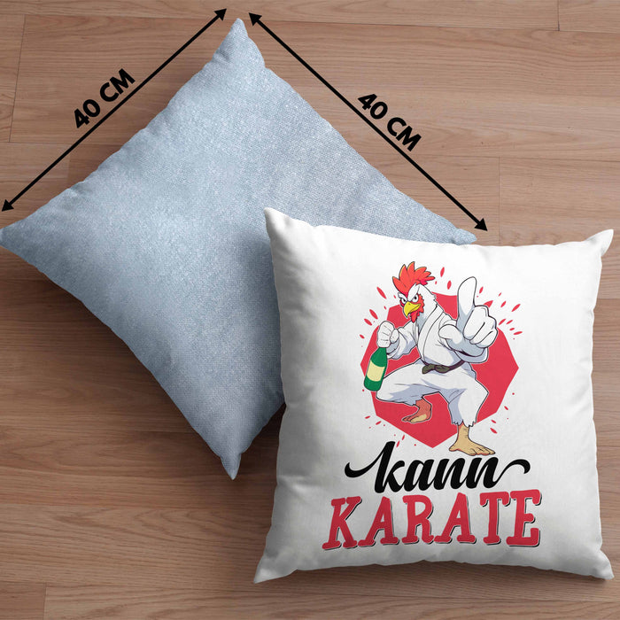 Huhn Kissen mit Füllung 40x40 Geschenk Huhn Kann Karate Geschenkidee Humor (Grau) Blau Trendation