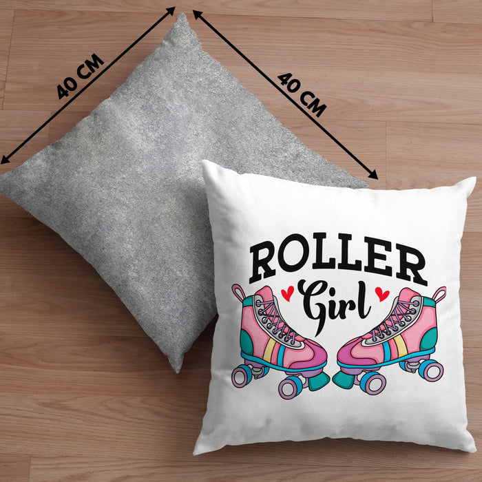 Rollschuh Kissen mit Füllung 40x40 Geschenk für Roller Girls "Roller Girl" Nostalgie 80er 90er Jahre (Grau) Grau Trendation