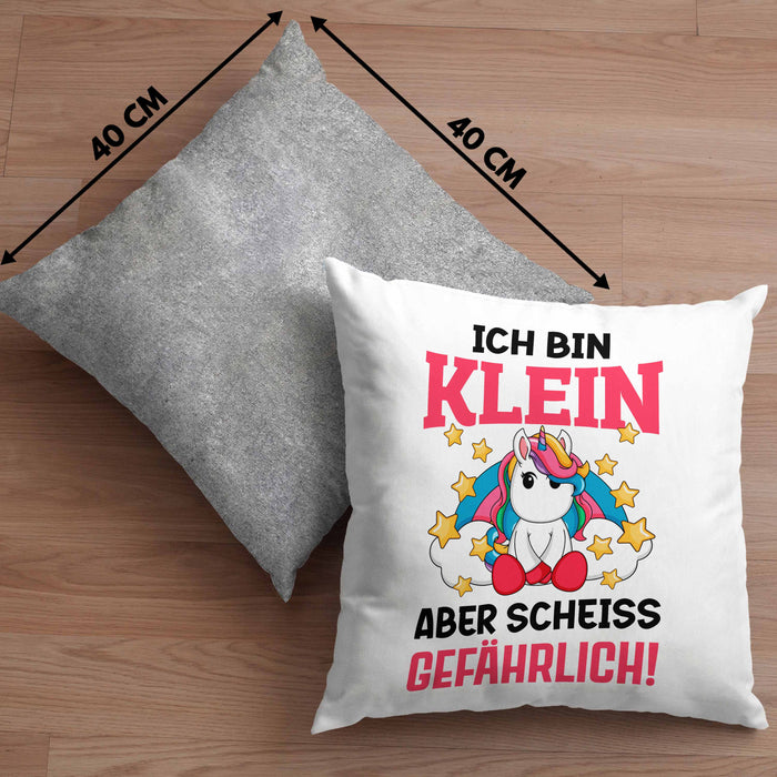 Klein Aber Sch Gefährlich Lustige Einhorn Kissen mit Füllung 40x40 mit Spruch Geschenkidee Einhornfans (Grau) Grau Trendation