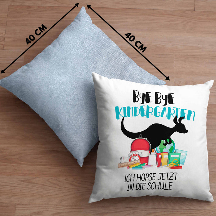 Schulkind 2024 Einschulung Mädchen Junge Geschenk Schultüte Kissen mit Füllung 40x40 Schulstart 1. Schultag Schuleinführung Schulanfang Geschenkidee (Grau) Blau Trendation