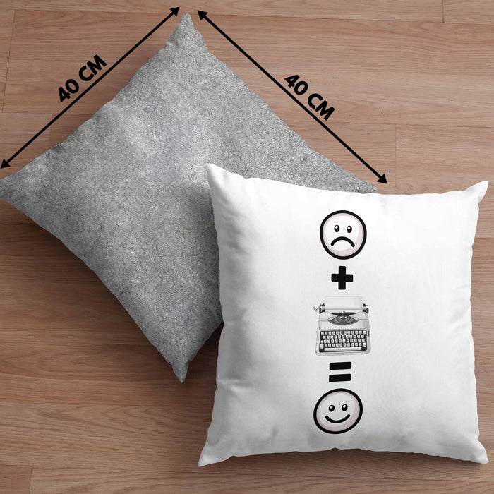 Schreibmaschine Kissen mit Füllung 40x40 Geschenkidee für Schreibmaschinen retro Nostalgiker Geburtstag Lustiges Geschenk :( + Schreibmaschine = :) (Grau) Grau Trendation