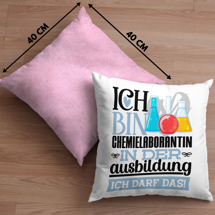 Chemielaborantin Ausbildung Start Geschenk Kissen mit Füllung 40x40 Ich Bin Chemielaborantin In Der Ausbildung Ich Darf Das Geschenkidee (Grau) Rosa Trendation