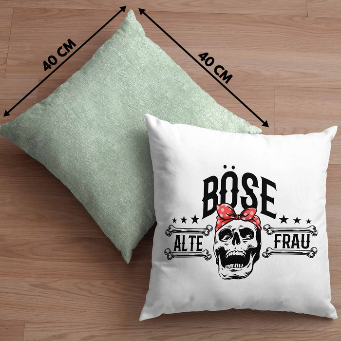 Lustige Kissen mit Füllung 40x40 Geschenk für Böse Alte Frau Rock Biker (Grau) Grün Trendation