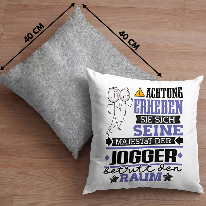 Jogger Geschenk Kissen mit Füllung 40x40 Lustiger Spruch Erheben Sie Sich Der Jogger Betritt den Raum (Grau) Grau Trendation