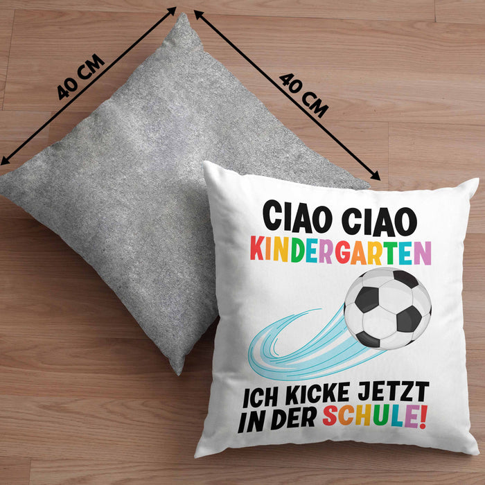 Einschulung Junge Fußball Schulkind Geschenk für Schultüte Füllung Kissen mit Füllung 40x40 Schulstart 1. Schultag Schuleinführung Schulanfang Geschenkidee 2024 (Grau) Grau Trendation