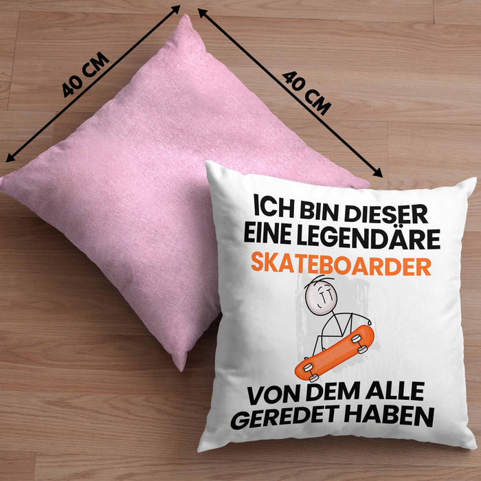 Skateboarder Geschenk Kissen mit Füllung 40x40 Lustige Geschenkidee Geburtstag für Skateboarder Ich Bin Dieser Legendäre Skateboarder Von Dem Alle Geredet Haben (Grau) Rosa Trendation
