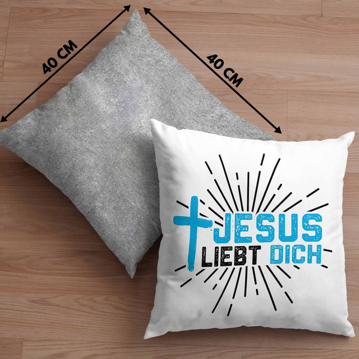 Jesus Liebt Dich Kissen mit Füllung 40x40 Geschenk Ostern Christentum Kirche Gläubiger Geschenkidee Häferl (Grau) Grau Trendation