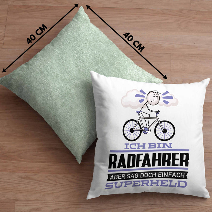 Radfahrer Geschenk Kissen mit Füllung 40x40 Ich Bin Radfahrer Aber Sag Doch Einfach Superheld Lustige Geschenkdiee für Radfahrer (Grau) Grün Trendation