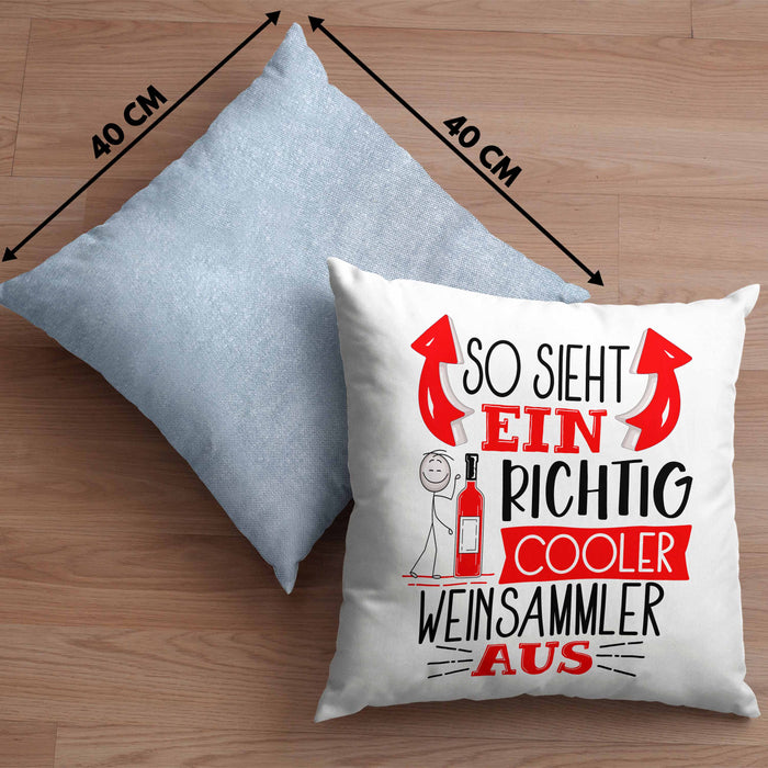So Sieht Ein Richtig Cooler Weinsammler Aus Geschenk Kissen mit Füllung 40x40 Lustiger Spruch Geschenkidee (Grau) Blau Trendation