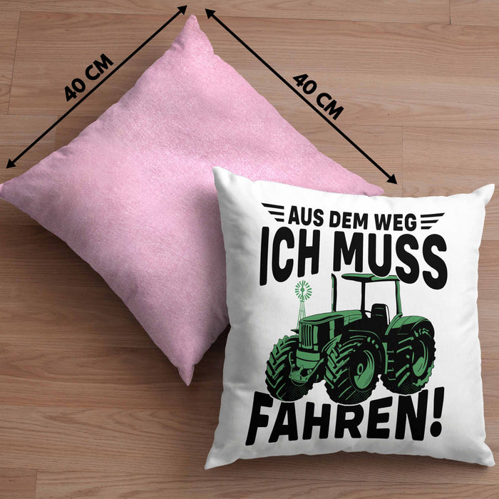 Traktor Trekker Kissen mit Füllung 40x40 Geschenk Landwirt Bauer Geschenkidee Kinder Aus Dem Weg Ich Muss Traktor Fahren (Grau) Rosa Trendation