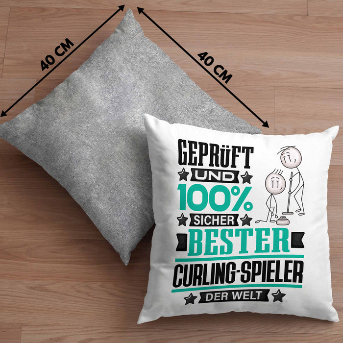 Curling-Spieler Geschenk Lustiger Spruch für Curling-Spieler Geschenkidee Bester Curling-Spieler Der WeltKissen mit Füllung 40x40 (Grau) Grau Trendation