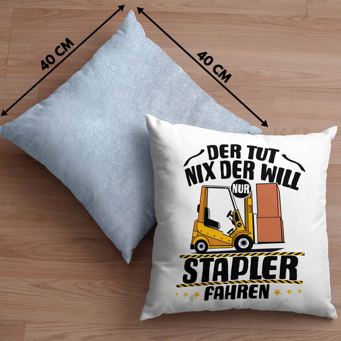 Lagerist Gabel-Staplerfahrer Kissen mit Füllung 40x40 Geschenk Staplerfahrer Geschenkidee Der Tut Nix Der Will Nur Stapler Fahren (Grau) Blau Trendation