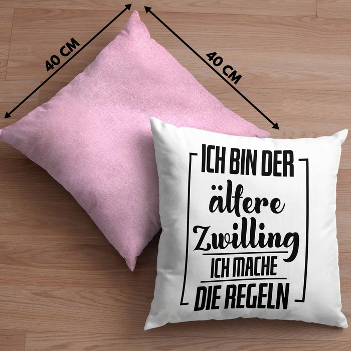 Lustige Kissen mit Füllung 40x40 für ältere Zwillinge Lustiges Geschenk mit Spruch (Grau) Rosa Trendation