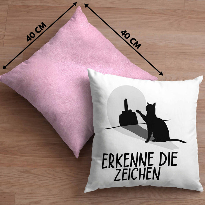 Erkenne Die Zeichen Kissen mit Füllung 40x40 Geschenk Kissen mit Füllung 40x40 Mittelfing** Geschenkidee Sarkasmus Spruch (Grau) Rosa Trendation
