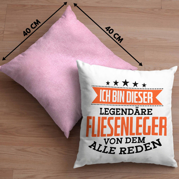Fliesenleger Kissen mit Füllung 40x40 Geschenk Spruch Geschenkidee Legendäre Fliesenleger (Grau) Rosa Trendation