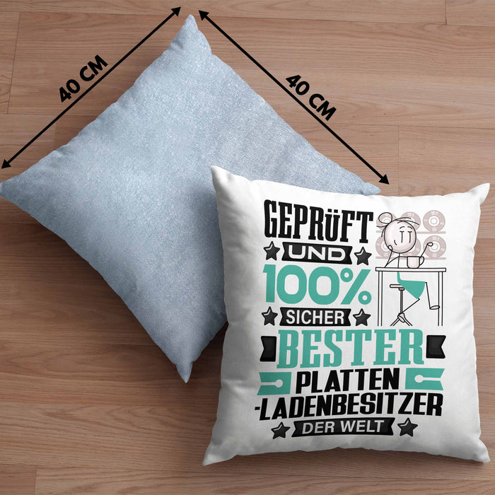 Plattenladenbesitzer Geschenk Lustiger Spruch für Plattenladenbesitzer Geschenkidee Bester Plattenladenbesitzer Der WeltKissen mit Füllung 40x40 (Grau) Blau Trendation