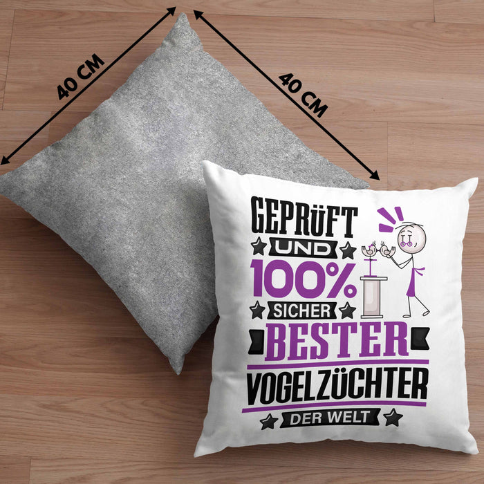 Vogelzüchter Geschenk Lustiger Spruch für Vogelzüchter Geschenkidee Bester Vogelzüchter Der WeltKissen mit Füllung 40x40 (Grau) Grau Trendation