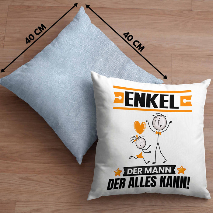 Enkel Kissen mit Füllung 40x40 Geschenk für Enkel Der Mann Der Alles Kann Geschenkidee zum Geburtstag (Grau) Blau Trendation