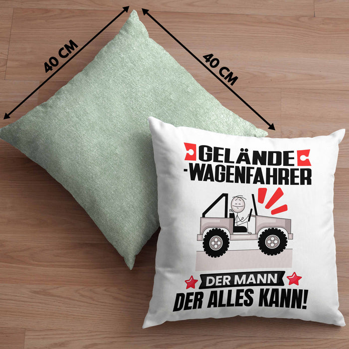 Geländewagenfahrer Kissen mit Füllung 40x40 Geschenk für Geländewagenfahrer Der Mann Der Alles Kann Geschenkidee zum Geburtstag (Grau) Grün Trendation