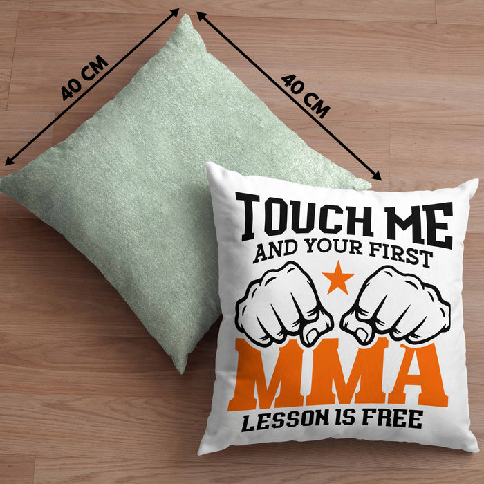 MMA-Kissen mit Füllung 40x40 Geschenk für MMA-Kämpfer Geschenkidee First MMA Lesson (Grau) Grün Trendation