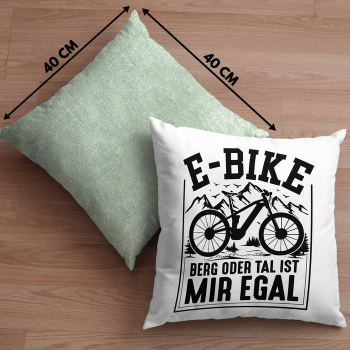 E-Bike Fahrer Geschenk Kissen mit Füllung 40x40 Elektro-Fahrrad Berg Oder Tal Ist Mir Egal Geschenkidee (Grau) Grün Trendation