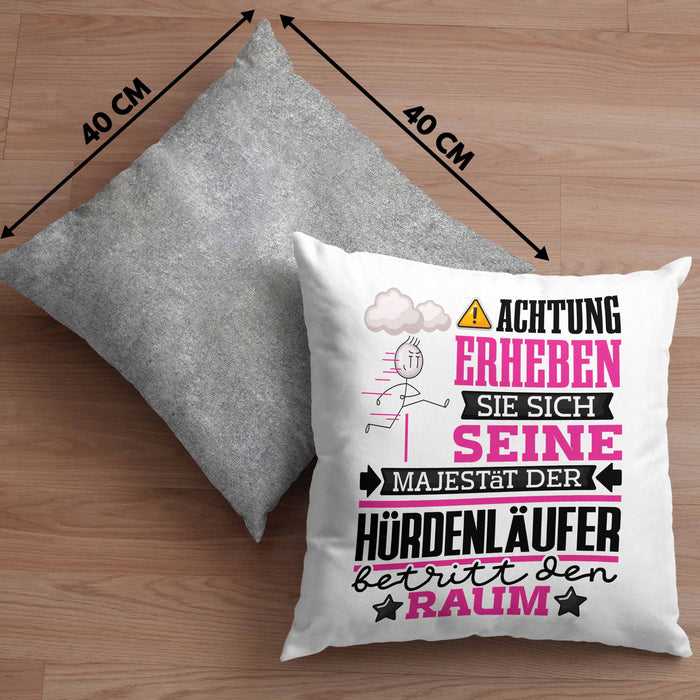 Hürdenläufer Geschenk Kissen mit Füllung 40x40 Lustiger Spruch Erheben Sie Sich Der Hürdenläufer Betritt den Raum (Grau) Grau Trendation
