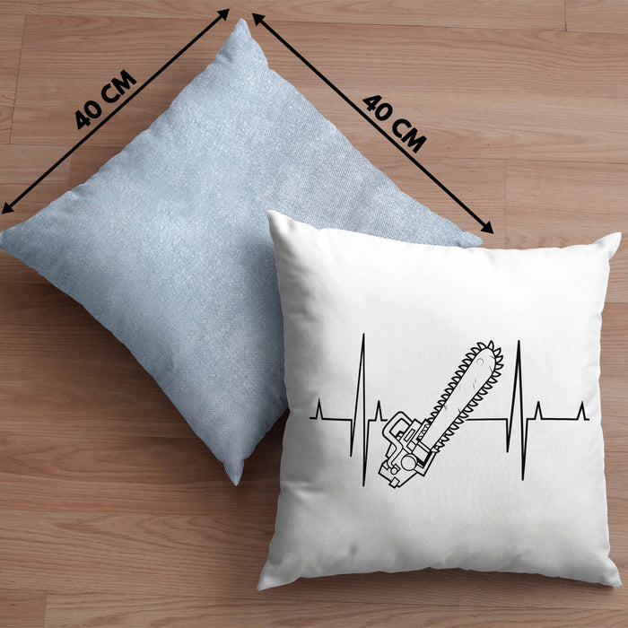 Kettensäge Herzschlag Kissen mit Füllung 40x40 Waldarbeiter Geschenk Lustige Geschenkidee Forstarbeiter (Grau) Blau Trendation