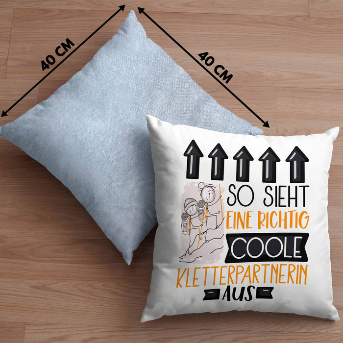 Kletterpartnerin Geschenk Kissen mit Füllung 40x40 Lustig Geschenkidee für Kletterpartnerin Geburtstag So Sieht Eine Richtig Coole Kletterpartnerin Aus Frauen Spruch (Grau) Blau Trendation