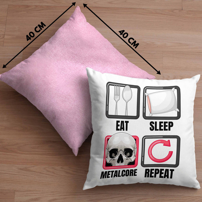 Eat Sleep Metalcore Repeat Kissen mit Füllung 40x40 Geschenk Musik Metal Heavy Kopf (Grau) Rosa Trendation
