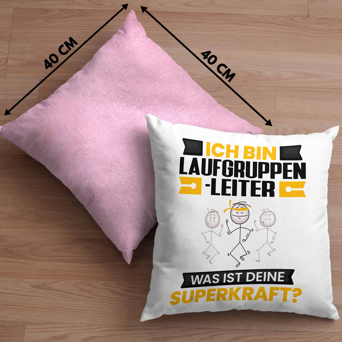 Laufgruppenleiter Kissen mit Füllung 40x40 Geschenk für Laufgruppenleiter Geburtstag Lustiger Spruch Was Ist Deine Superkraft (Grau) Rosa Trendation