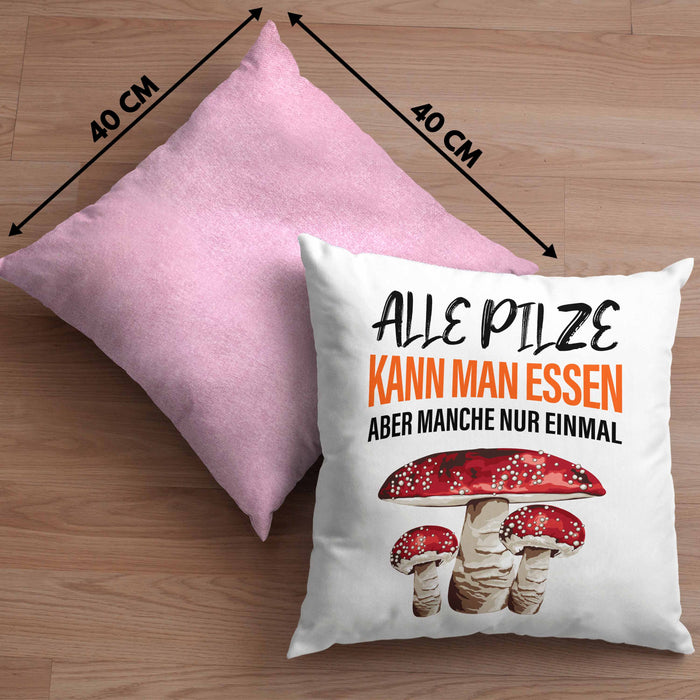 Pilzsammler Geschenk Kissen mit Füllung 40x40 Pilze Sammeln Geschenkidee Pilzsucher Pilzliebhaber (Grau) Rosa Trendation