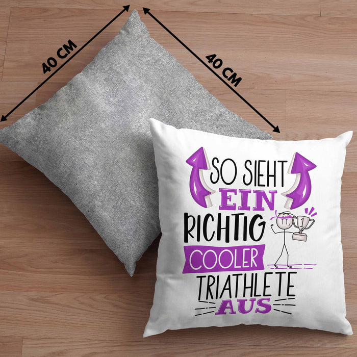 Triathlete Kissen mit Füllung 40x40 Geschenk So Sieht Ein RIchtig Cooler Triathlete Aus Geschenkidee Lustiger Spruch Geburtstag (Grau) Grau Trendation