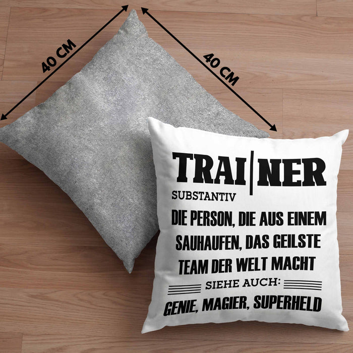 Trainer Kissen mit Füllung 40x40 Geschenk Bester Coach Geschenkidee Spruch (Grau) Grau Trendation