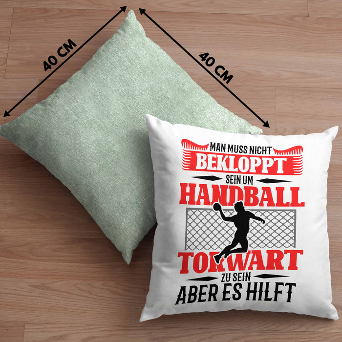 Lustige Kissen mit Füllung 40x40 für Handball Torhüter Torwart Geschenk Spruch Geschenkidee Handballtorwart (Grau) Grün Trendation