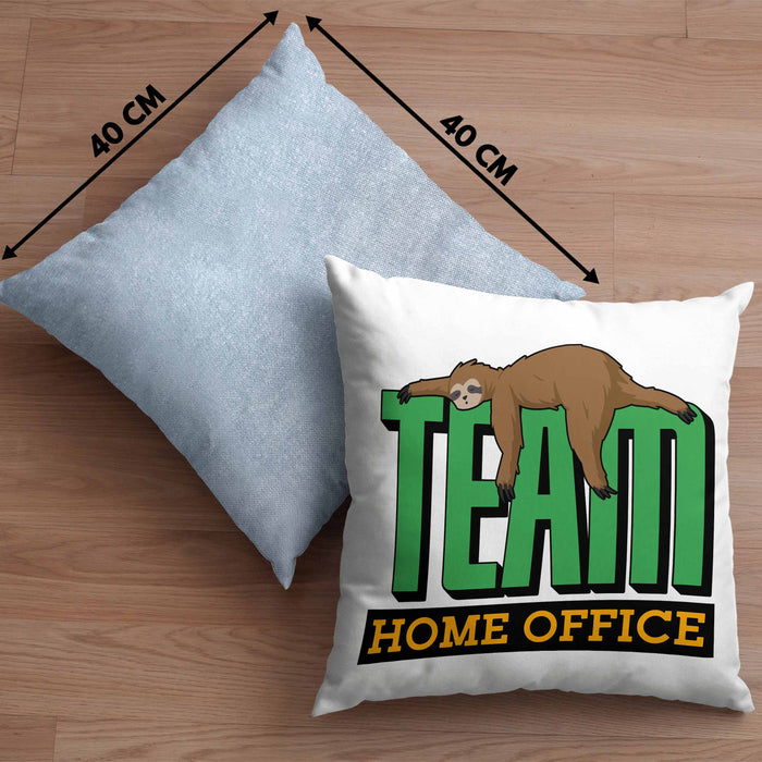 Arbeit Kissen mit Füllung 40x40 "Team Homeoffice" - Geschenkidee für Faultier-Fans (Grau) Blau Trendation