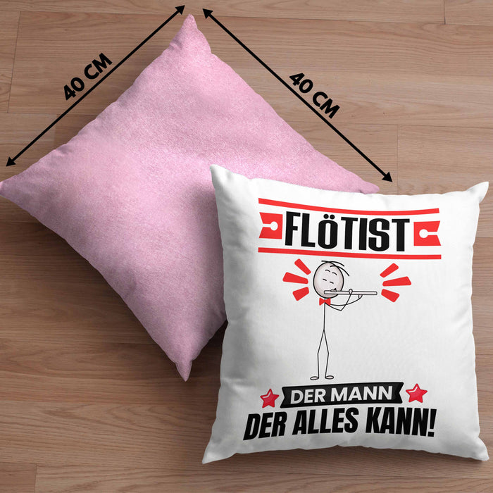 Flötist Kissen mit Füllung 40x40 Geschenk für Flötist Der Mann Der Alles Kann Geschenkidee zum Geburtstag (Grau) Rosa Trendation