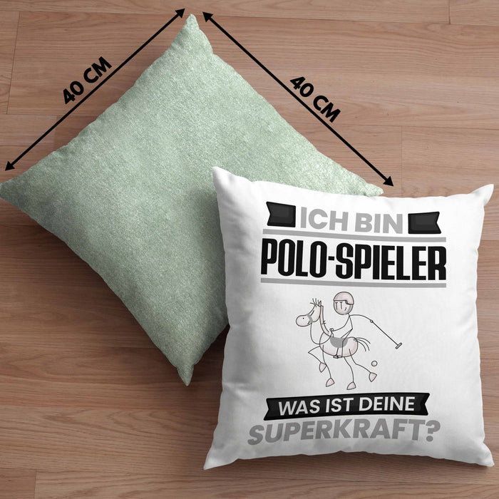 Polo-Spieler Kissen mit Füllung 40x40 Geschenk für Polo-Spieler Geburtstag Lustiger Spruch Was Ist Deine Superkraft (Grau) Grün Trendation
