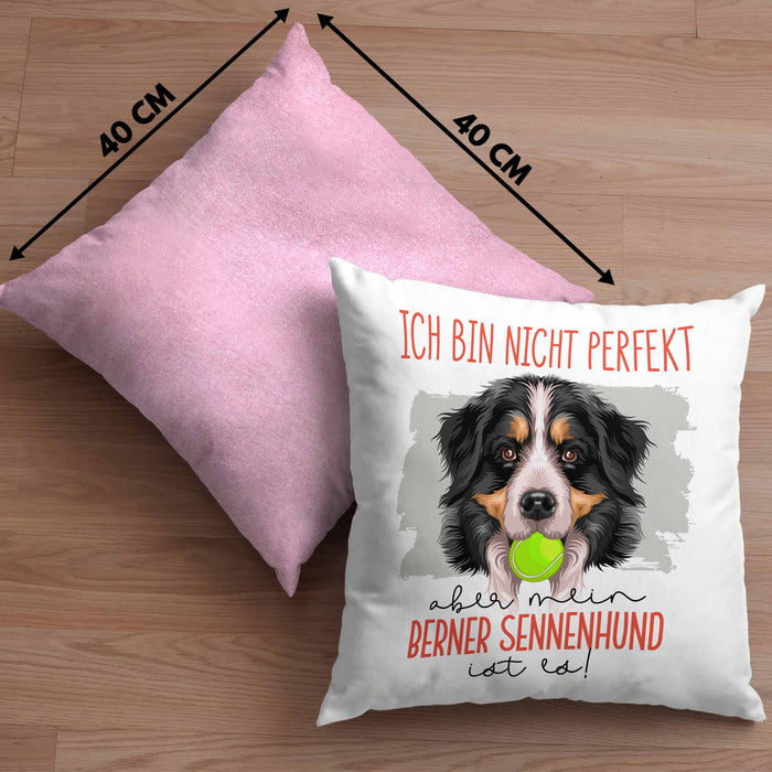 Berner Sennen Besitzer Kissen mit Füllung 40x40 Geschenk Lustiger Spruch Geschenkidee Besitzerin Ich Bin Nicht toll Aber Mein Berner Sennen Ist Es (Grau) Rosa Trendation